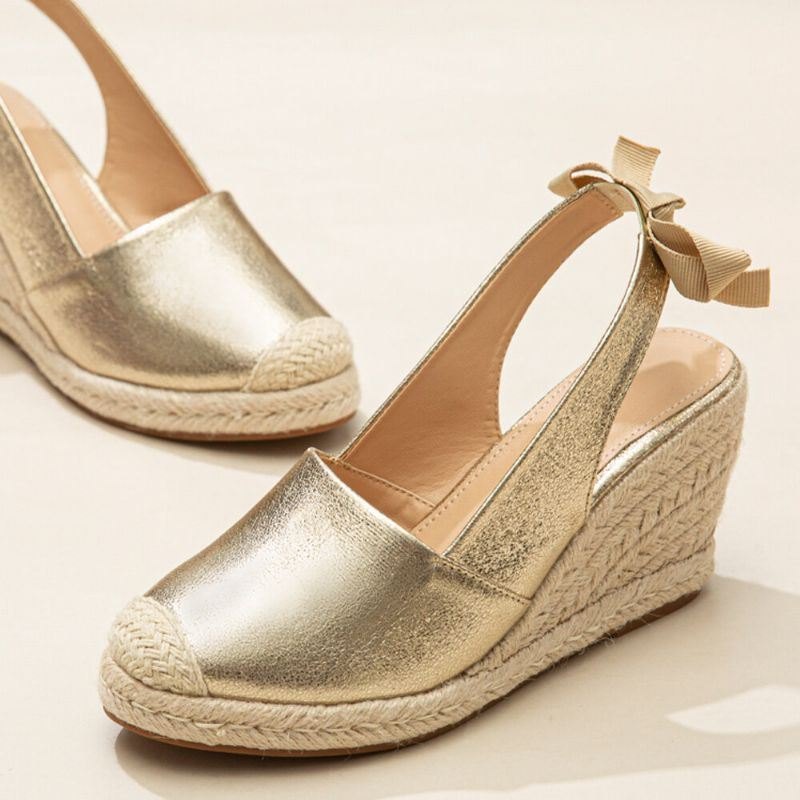 Stor Størrelse Dame Metallic Closed Toe Espadrilles Slingback Wedeges Sandaler