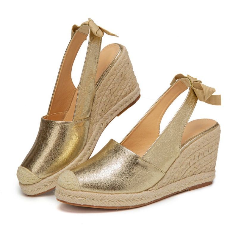 Stor Størrelse Dame Metallic Closed Toe Espadrilles Slingback Wedeges Sandaler