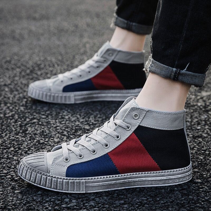 Herre Colorblock Canvas High Top Lace Up Sports Casual Trainers