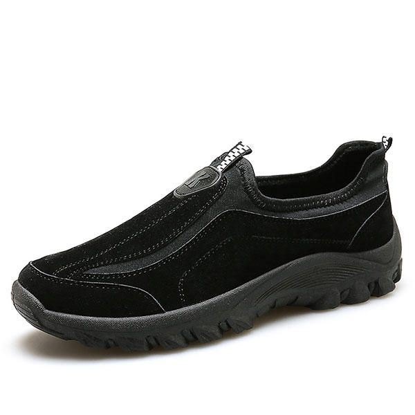 Herre Suede Leather Elastisk Slip On Outdoor Hiking Sneakers