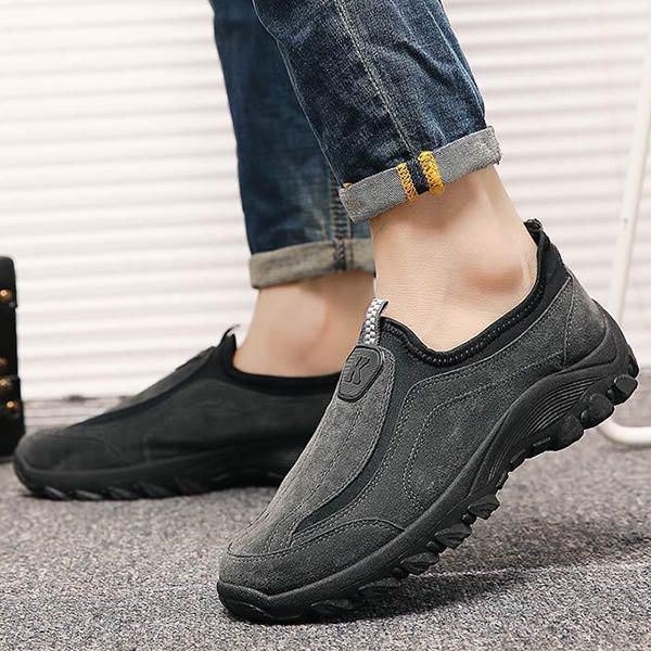 Herre Suede Leather Elastisk Slip On Outdoor Hiking Sneakers