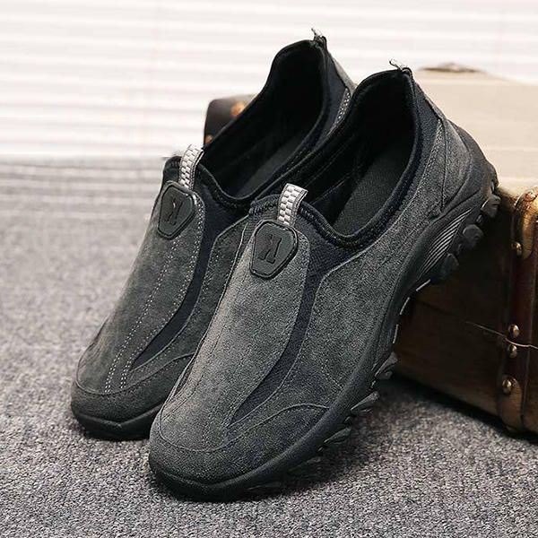 Herre Suede Leather Elastisk Slip On Outdoor Hiking Sneakers