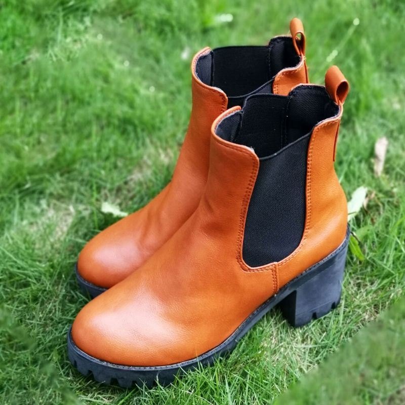 Dame Casual Slip On Rund Toe Platform Chunky Hæl Ankelstøvler