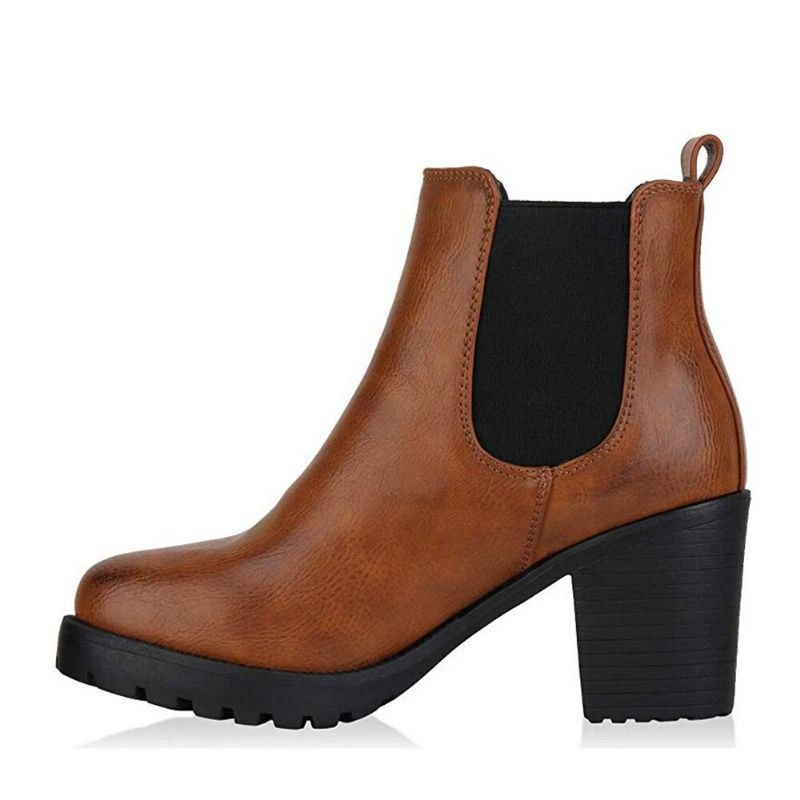 Dame Casual Slip On Rund Toe Platform Chunky Hæl Ankelstøvler