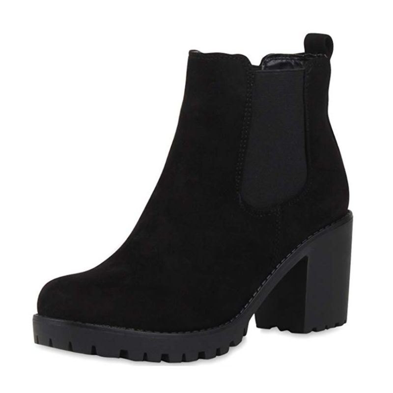 Dame Casual Slip On Rund Toe Platform Chunky Hæl Ankelstøvler