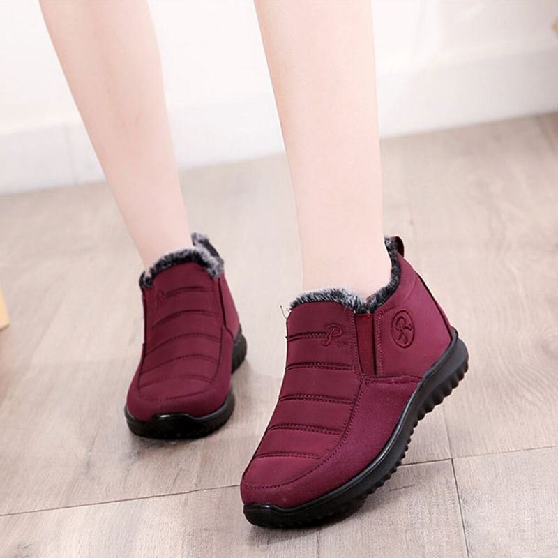 Dame Comfy Varmt Fôr Vanntett Slip On Snow Boots