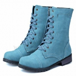 Dame Plus Size Motorsykkel Rund Toe Retro Mid Calf Boots