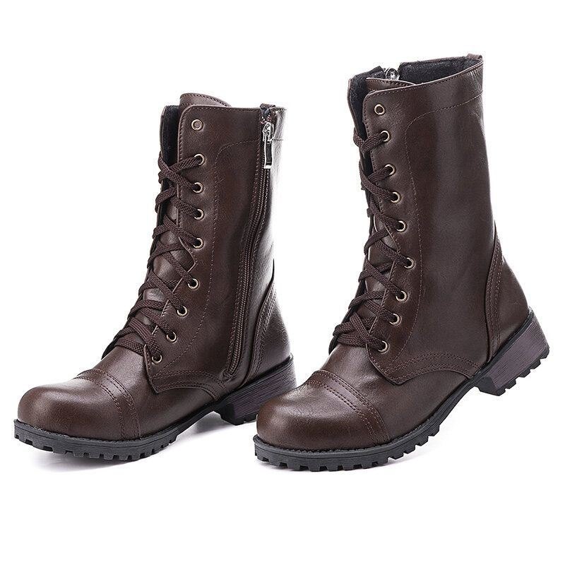 Dame Plus Size Motorsykkel Rund Toe Retro Mid Calf Boots