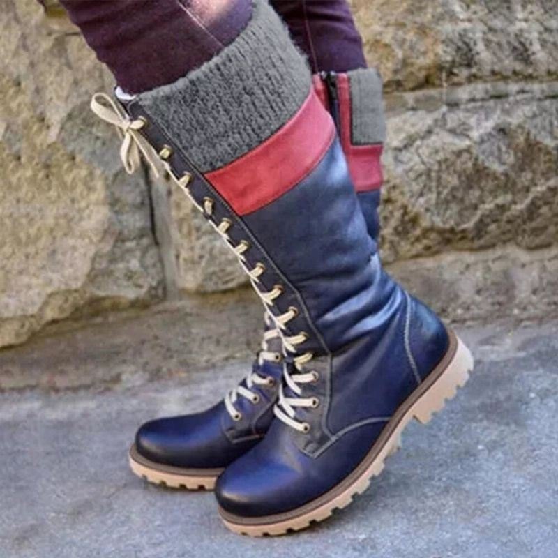 Dame Pluss Størrelse Søm Rund Tå Behagelige Uformelle Lace Up Mid Calf Boots