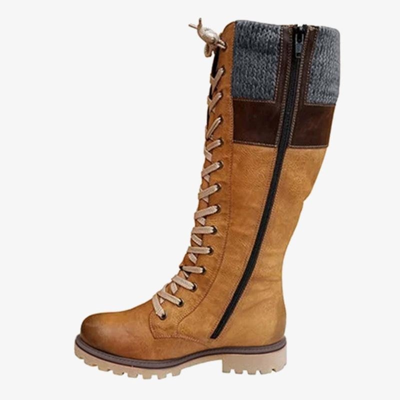 Dame Pluss Størrelse Søm Rund Tå Behagelige Uformelle Lace Up Mid Calf Boots