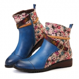 Dame Retro Spenne Veving Stitching Ankel Boots