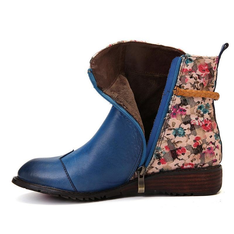 Dame Retro Spenne Veving Stitching Ankel Boots