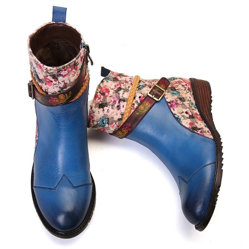 Dame Retro Spenne Veving Stitching Ankel Boots