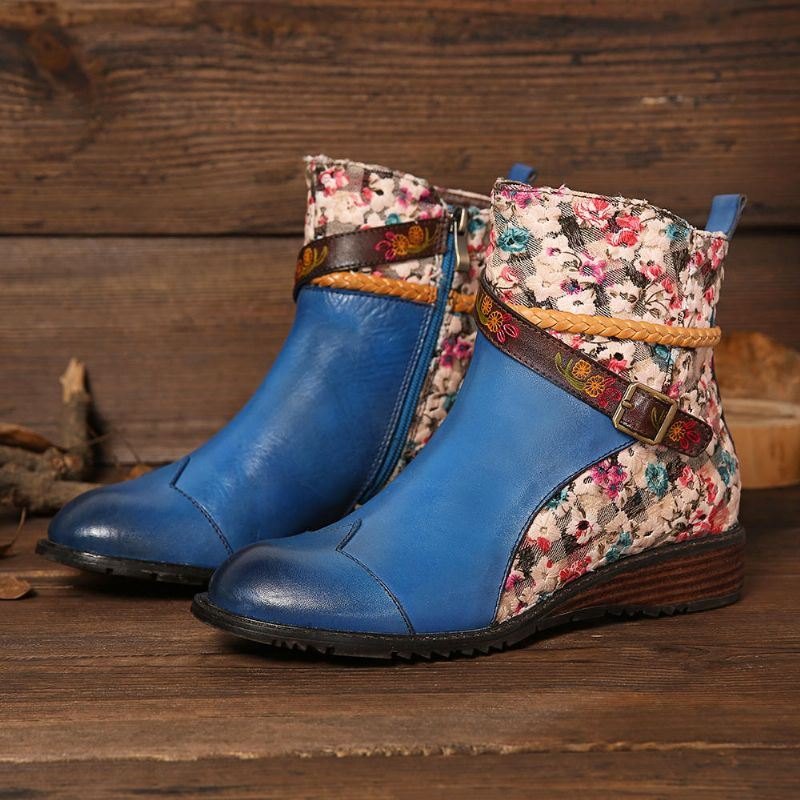 Dame Retro Spenne Veving Stitching Ankel Boots