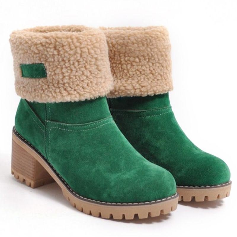 Dame Semsket Warm Lining Folding Platform Chunky Heel Short Boots