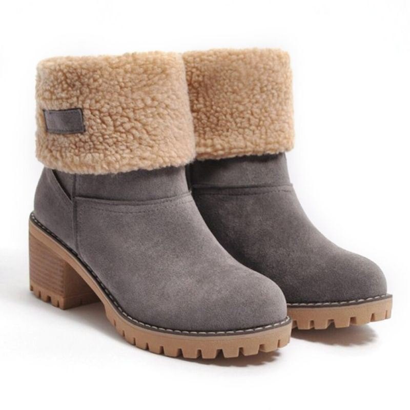 Dame Semsket Warm Lining Folding Platform Chunky Heel Short Boots