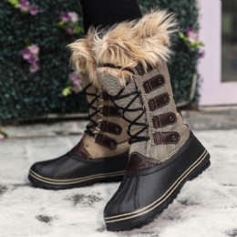 Dame Solid Furry Varm Sklibestandig Cross Strap Mid Calf Snow Boots