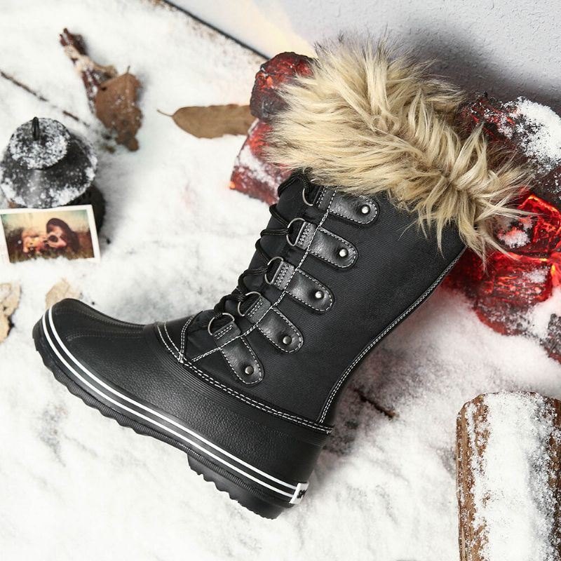 Dame Solid Furry Varm Sklibestandig Cross Strap Mid Calf Snow Boots