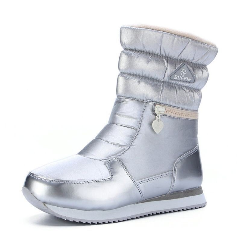 Dame Warm Furry Fôr Vanntett Glidelås Mid Calf Snow Boots