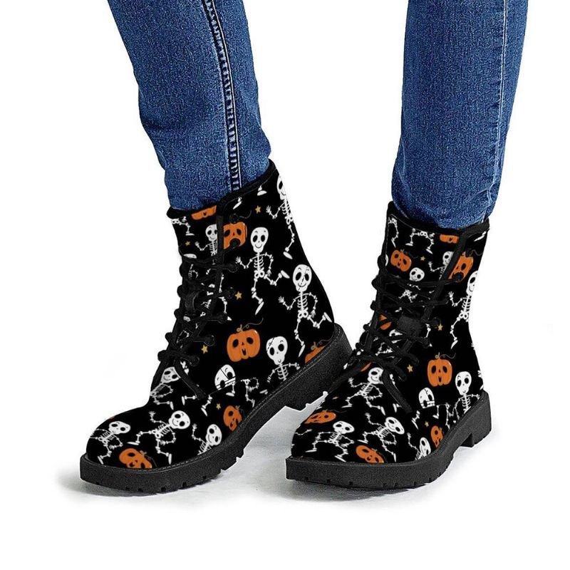 Halloween Dame Funny Skjelett Pumpkin Printing Myk Gummi Sklisikker Yttersåle Martin Boots