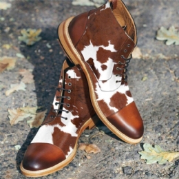 Herre Cow Spot Printed Cap Toe Comfy Ankel Jack Boots