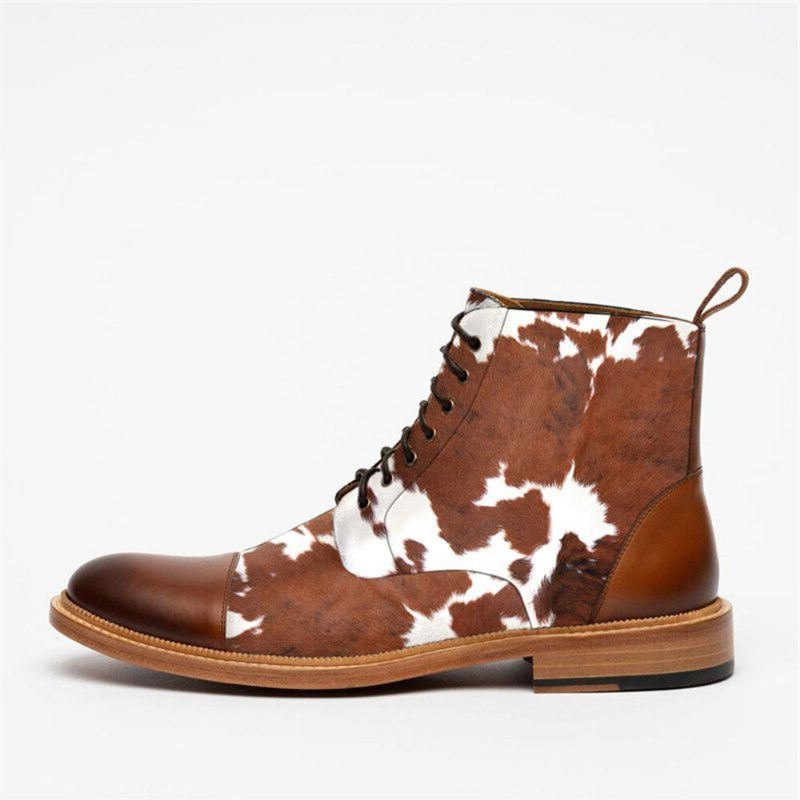 Herre Cow Spot Printed Cap Toe Comfy Ankel Jack Boots