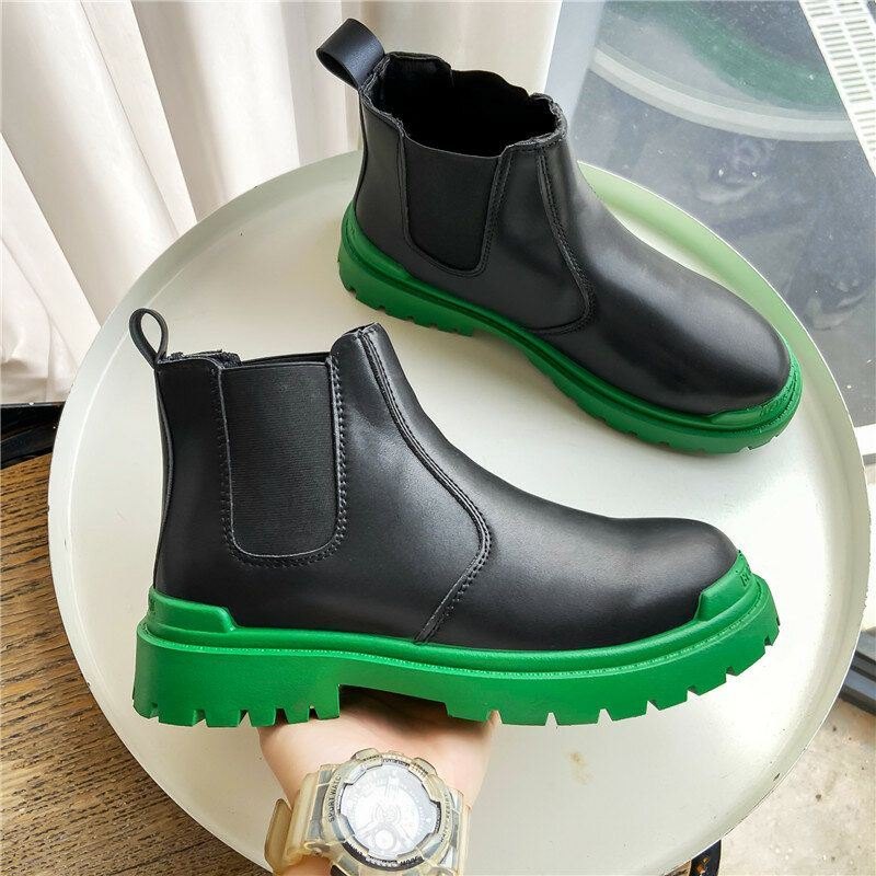 Herre Pu Leather High Top Splicing Slip On Casual Chelsea Boots