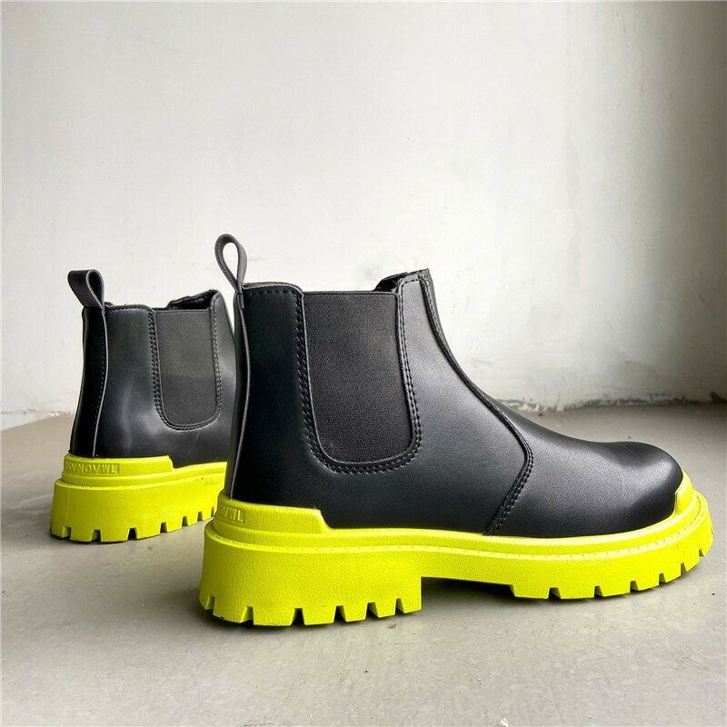 Herre Pu Leather High Top Splicing Slip On Casual Chelsea Boots