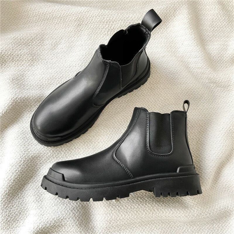 Herre Pu Leather High Top Splicing Slip On Casual Chelsea Boots