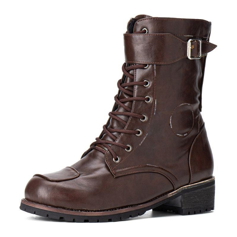 Herre Pu Sklisikker Sideglidelås Snøring Retro Casual Boots