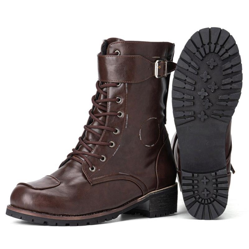 Herre Pu Sklisikker Sideglidelås Snøring Retro Casual Boots