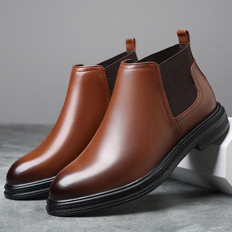 Herre Pustende Spiss Tå Myk Såle Komfortabel Slip On Casual Chelsea Boots