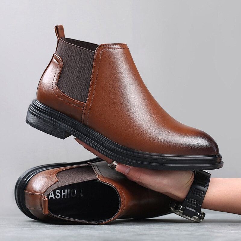 Herre Pustende Spiss Tå Myk Såle Komfortabel Slip On Casual Chelsea Boots