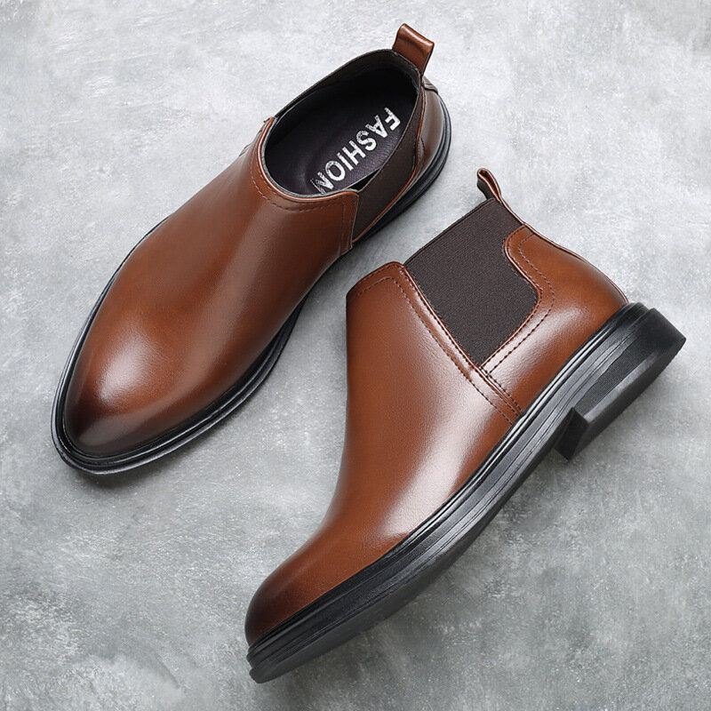 Herre Pustende Spiss Tå Myk Såle Komfortabel Slip On Casual Chelsea Boots