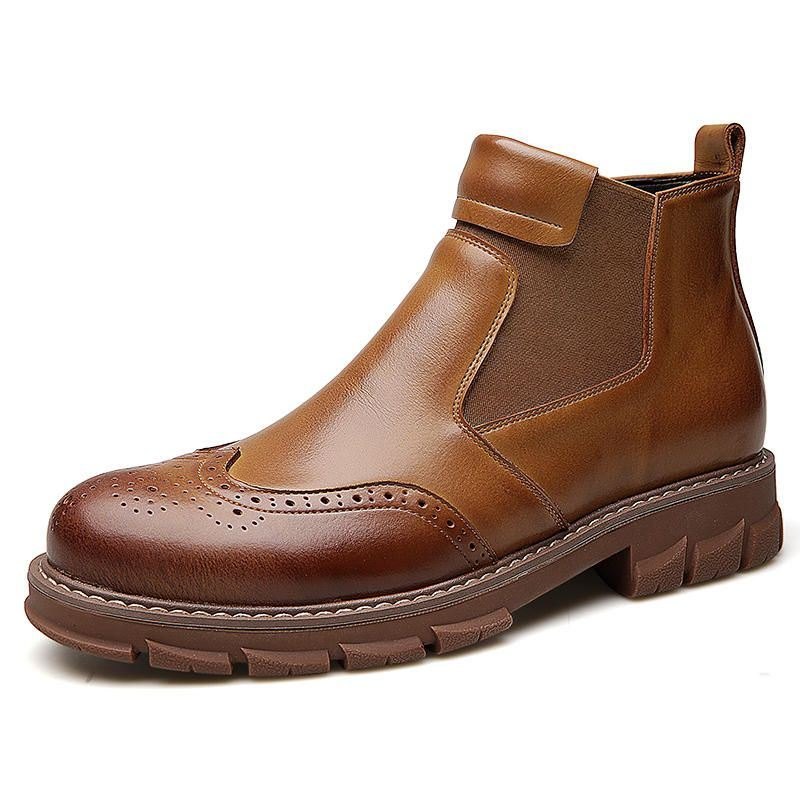 Herre Retro Soft Classic Brogue Leather Chelsea Ankel Boots