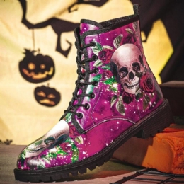 Herre Skinn Halloween Myk Såle Rund Tå Funny Skull Printing Casual Martin Boots