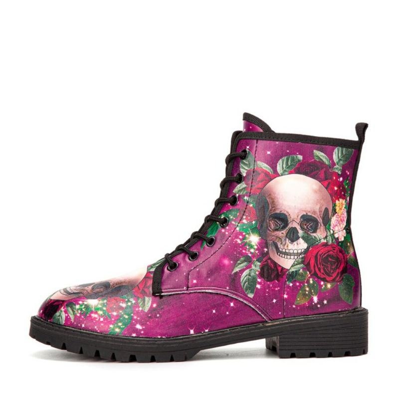 Herre Skinn Halloween Myk Såle Rund Tå Funny Skull Printing Casual Martin Boots