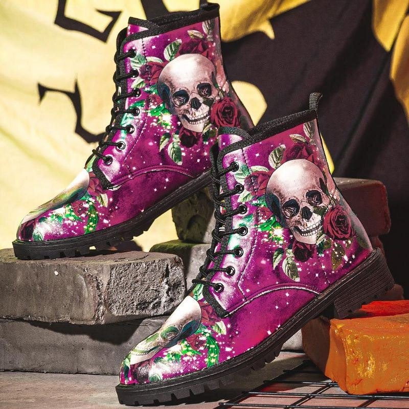 Herre Skinn Halloween Myk Såle Rund Tå Funny Skull Printing Casual Martin Boots