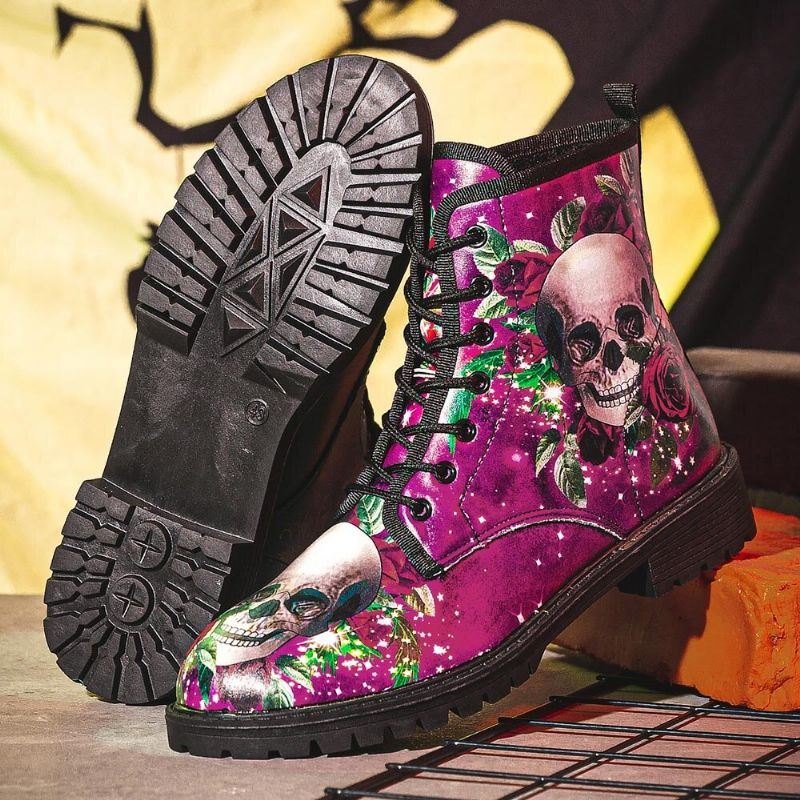 Herre Skinn Halloween Myk Såle Rund Tå Funny Skull Printing Casual Martin Boots