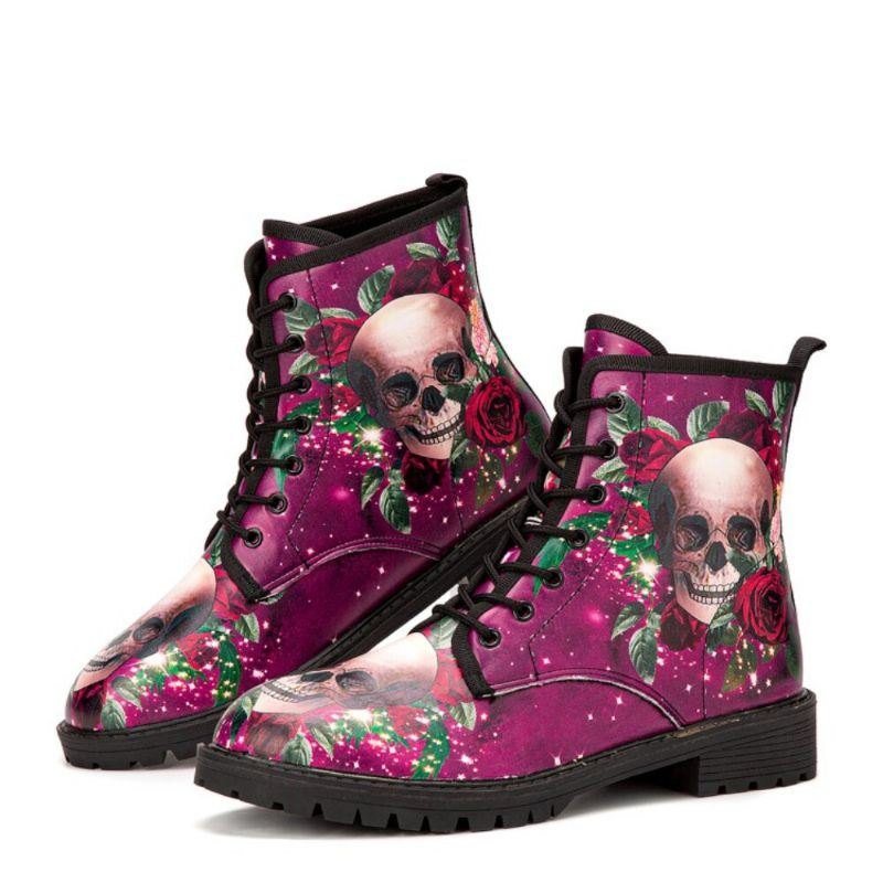 Herre Skinn Halloween Myk Såle Rund Tå Funny Skull Printing Casual Martin Boots