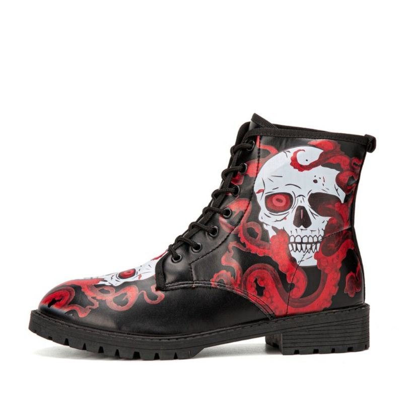 Herre Skinn Halloween Myk Såle Rund Tå Plattform Skull Printing Comfy Casual Boots