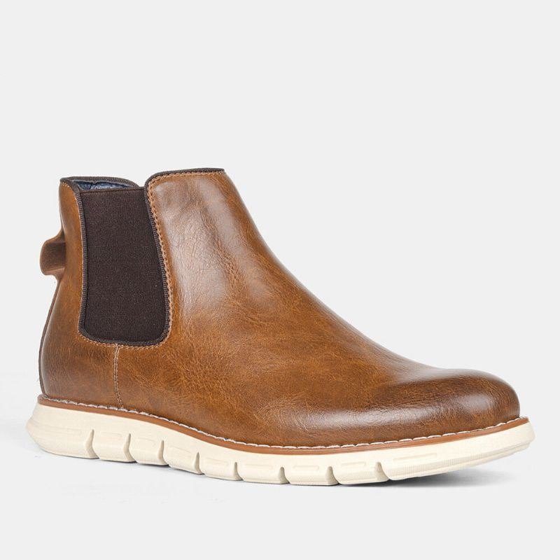 Herre Skinn Myk Såle Rund Toe Slip On Trendy Chelsea Casual Boots