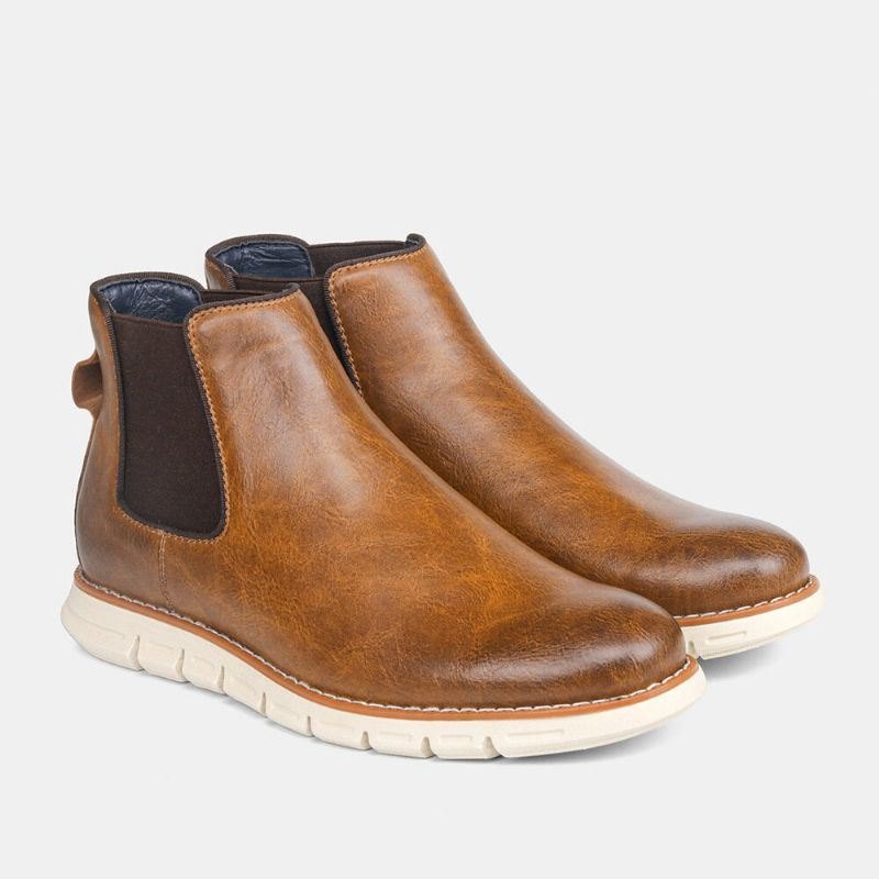 Herre Skinn Myk Såle Rund Toe Slip On Trendy Chelsea Casual Boots