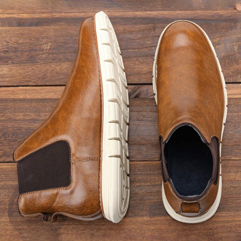 Herre Skinn Myk Såle Rund Toe Slip On Trendy Chelsea Casual Boots