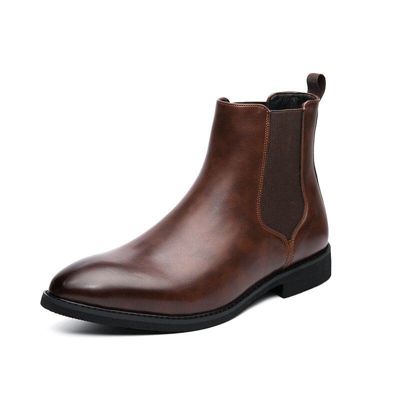 Herre Skinn Spiss Tå Myk Såle Trendy Slip On Casual Chelsea Boots