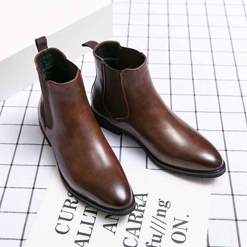 Herre Skinn Spiss Tå Myk Såle Trendy Slip On Casual Chelsea Boots