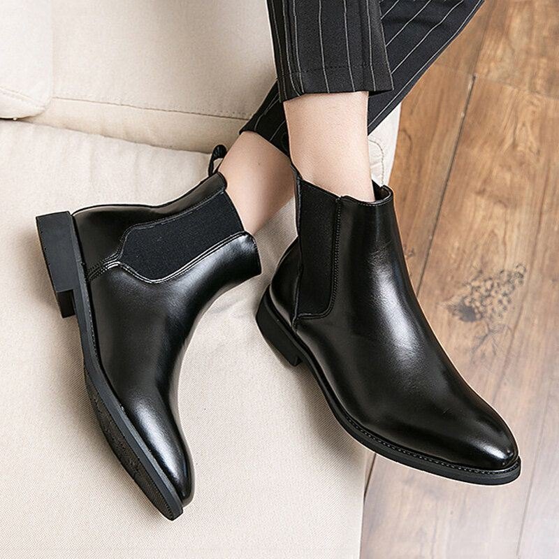 Herre Skinn Spiss Tå Myk Såle Trendy Slip On Casual Chelsea Boots