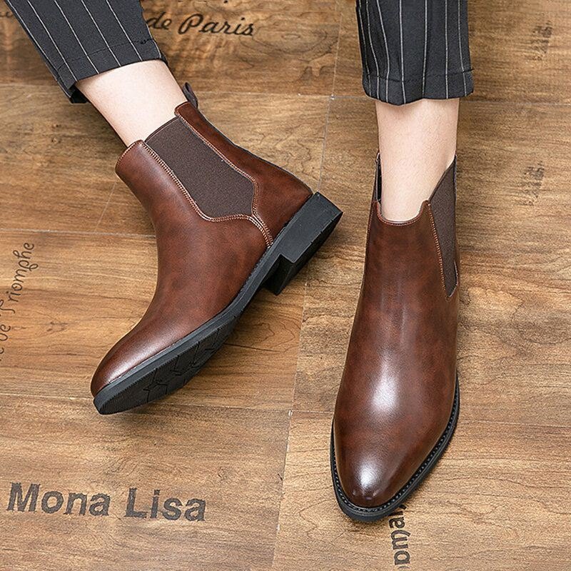 Herre Skinn Spiss Tå Myk Såle Trendy Slip On Casual Chelsea Boots