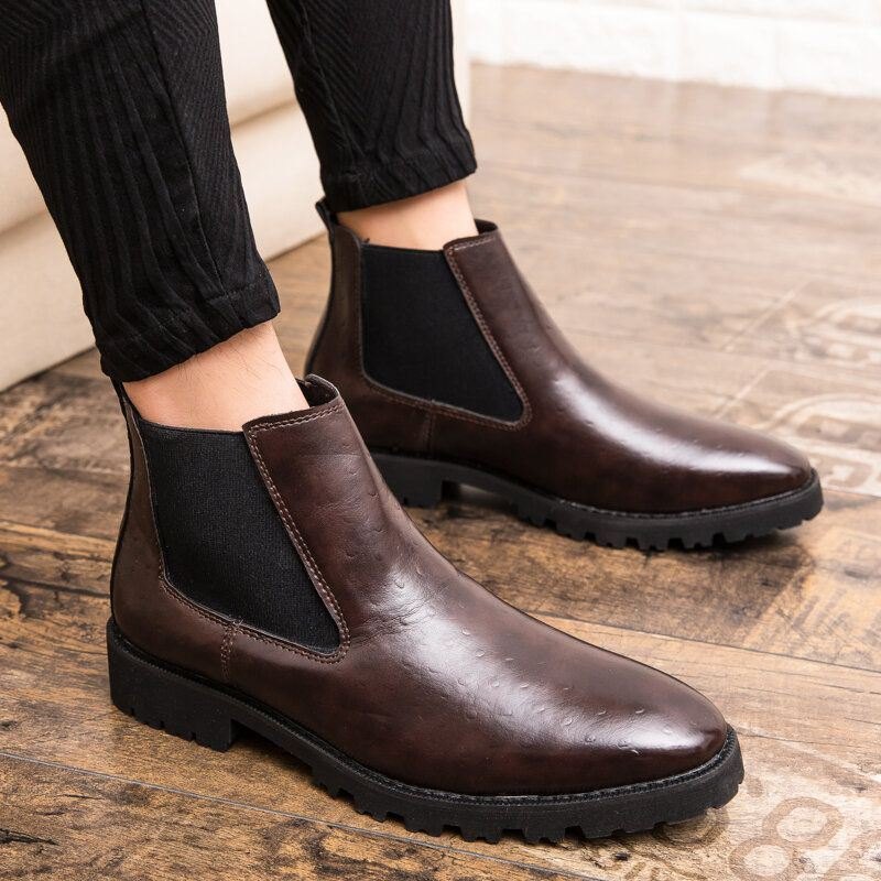 Herre Vintage Elastiske Slip-on Business Lær Ankel Chelsea Boots