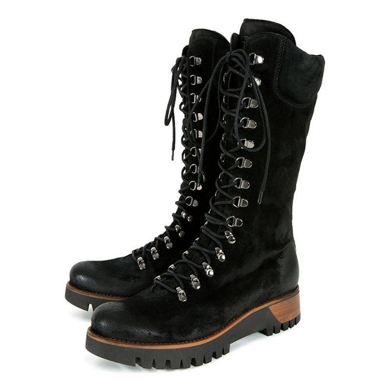 Plus Size Dame Bærbare Semsket Side Glidelås Mid Calf Combat Boots